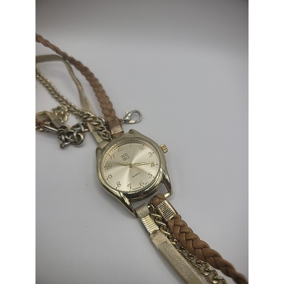 NY&C Wrap WristWatch Watch Womens Multi Strand Gold Tone Analog Jewelry Costume - Picture 2 of 14